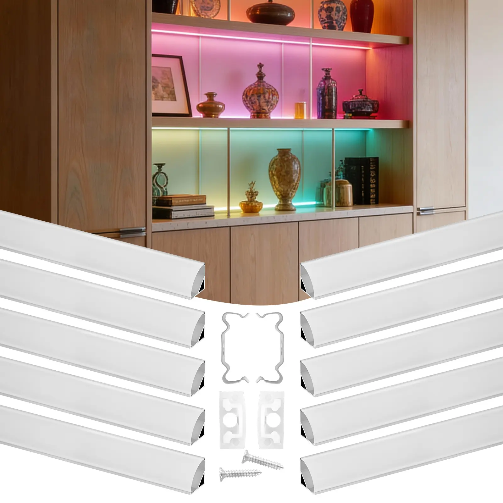 【DealsForYouDays】VEVOR 10-Pack V-Shape LED Aluminium Channel (6.6 ft/2M) with Milky Cover, End Caps & Mounting Clips, Easy-Install Heat Dissipation Profile for Under Cabinet, Wardrobes, Bedrooms, Book Lights, Father's Day Gift