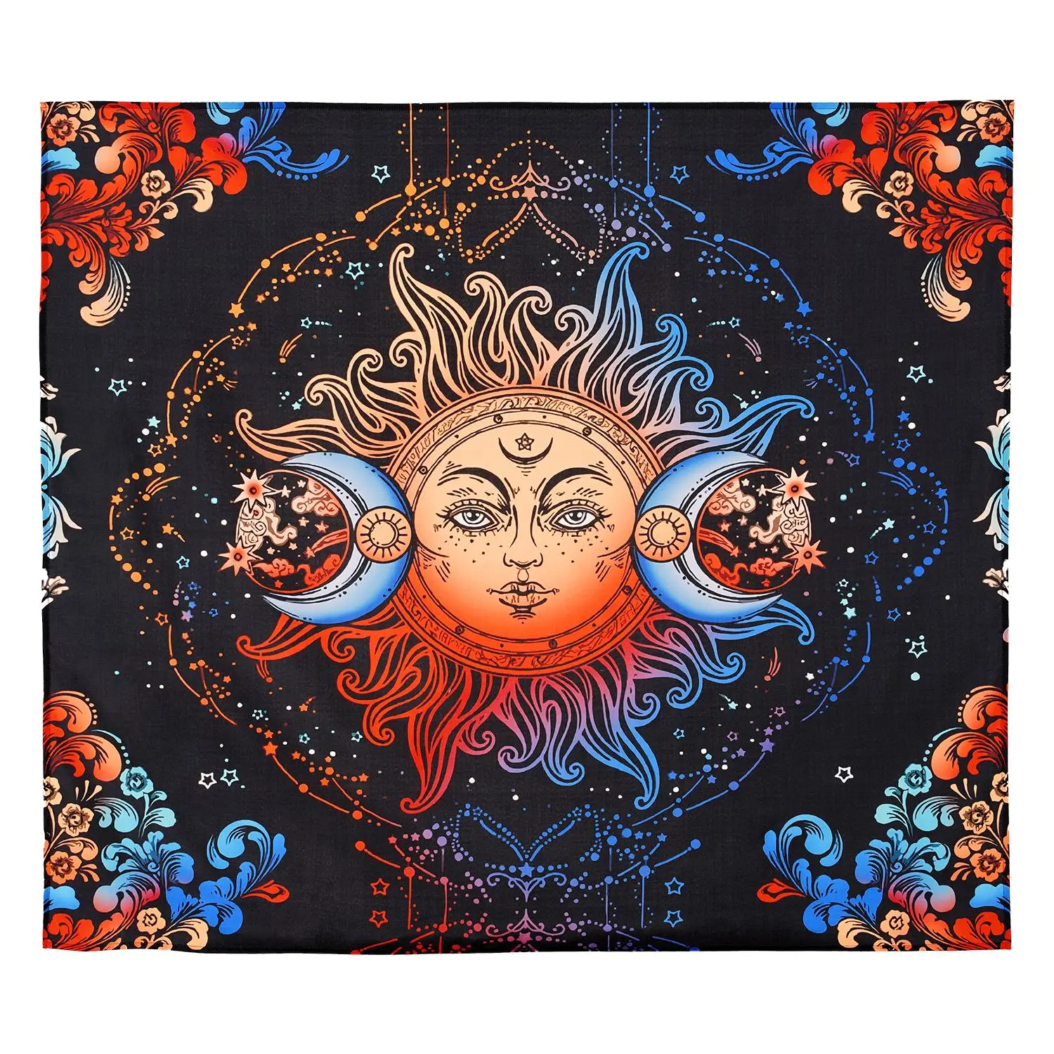 【SummerFinds】VEVOR Sun and Moon Tapestry Psychedelic Mystic Floral Aesthetic Wall Blanket for Home Decor 50.39 x 57.87 Inches Premium Polyester HD Print Vintage Style