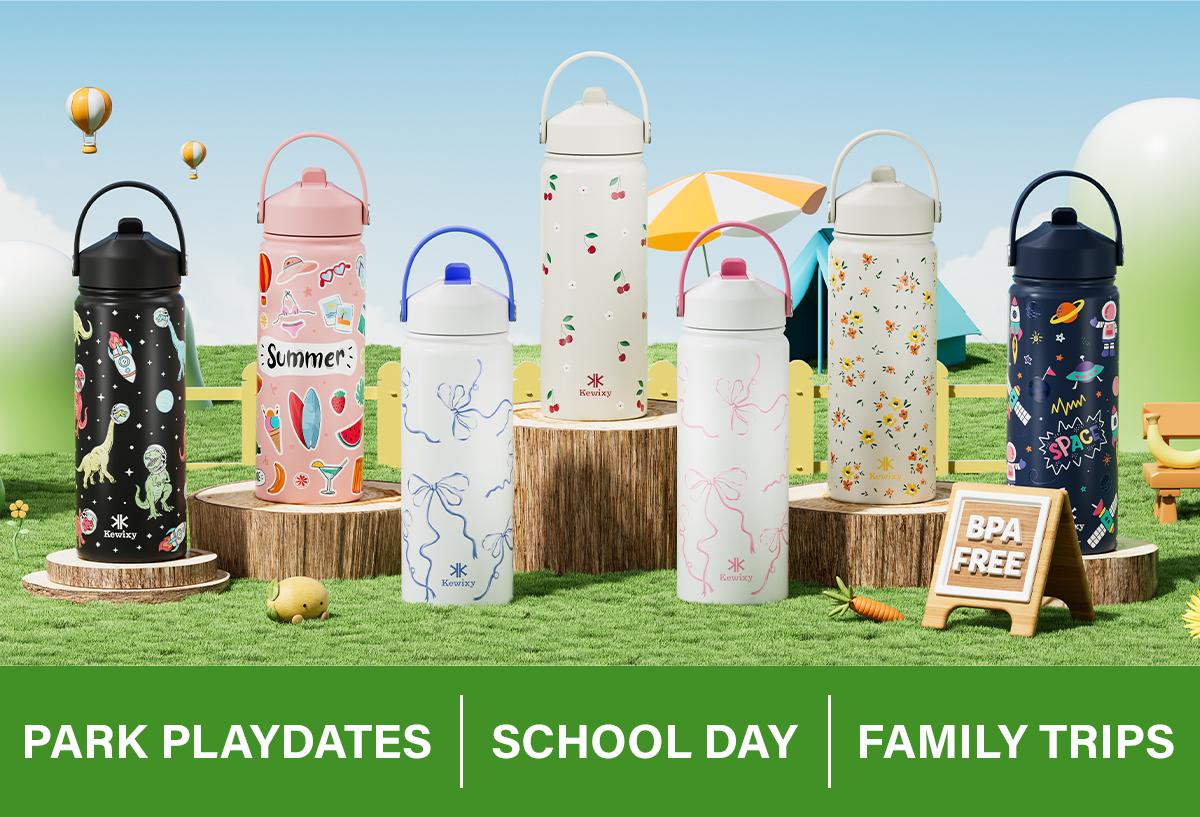 [Bonus keychain] KEWIXY 18oz&32oz Pink Bow Water Bottle, Cute Cherry, Flip Straw Lid, Stainless Steel, Leak Proof, 24-hour Cold, Reusable, Portable for Travel, Gym and School Tumbler Mug Cup