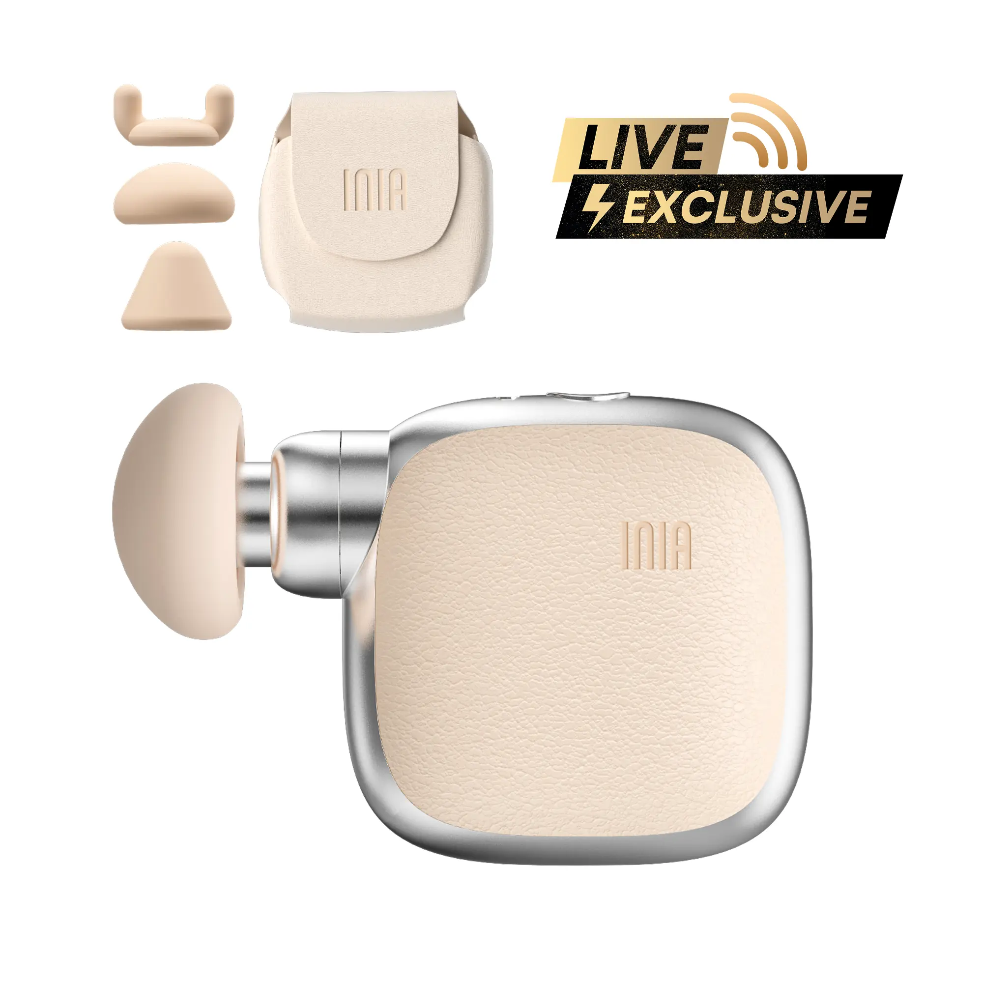 【LIVE EXCLUSIVE】INIA PocketForce Palm-Sized Massage Gun, Portable Deep Tissue Massager with 3 Heads & 4 Speeds, 3000 Percussions/Min, 7mm Stroke Depth & 10 lbs Force, Ultra-Quiet <48dB, USB Rechargeable Gift Set,Summer Beauty Gift Ideas, Selfcare, Compact