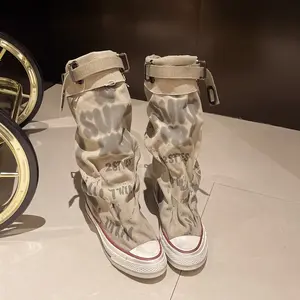 Women Contour Graffiti Canvas Mid-Calf Boots – Street Style Anti-Slip Sneakers Argie Noir