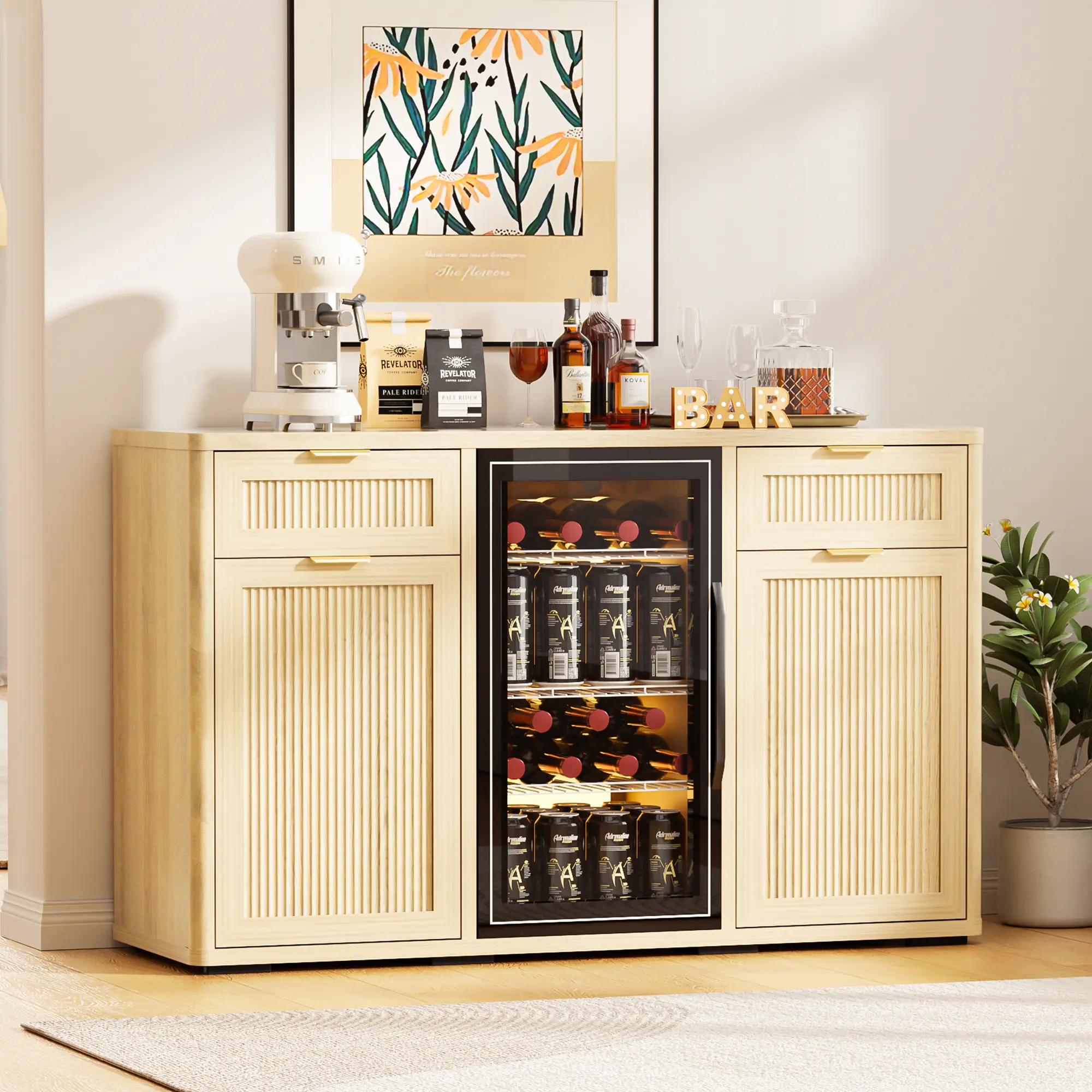 mini fridge dresser Mini Fridge Stand with Charge Station, Side/ End Table with Storage Drawers and Rolling Cabinet