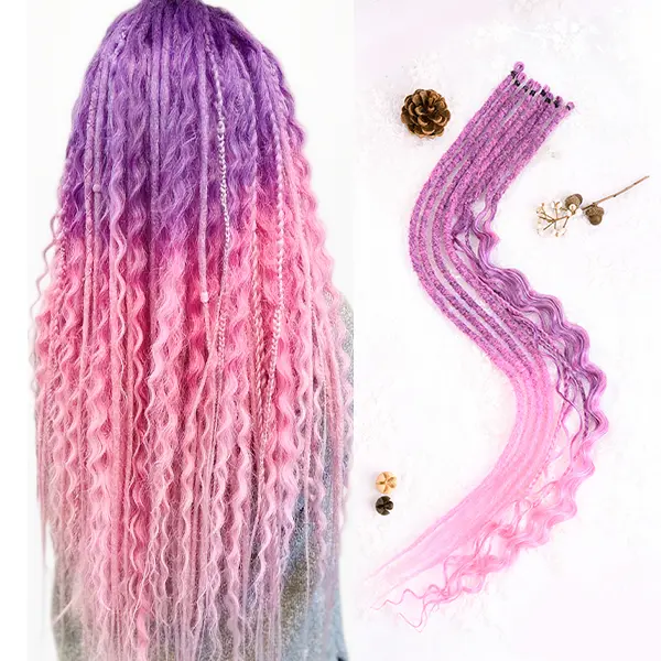 24-Inch Colored Dreadlock Flying Goddess Curls Synthetic Braiding Hair - 2 Packs (16 Handmade Pieces), Purple-Pink & 613, Boho Soft Locs, Braids Hairstyles, DIY Extensions, Boho Hair Synthetic Extensions & Pieces for Stylish Looks, Curly Braided Synthetic