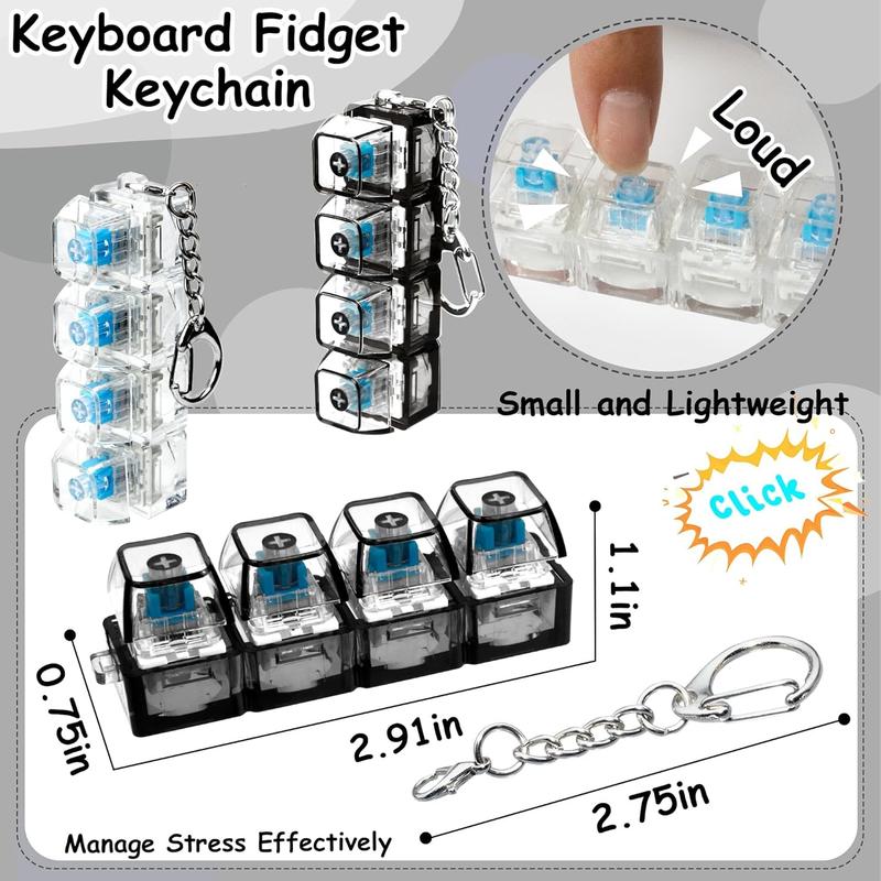 Glowing Keyboard Fidget Toy, 4-In-1 Decompression Button Keychain, Stress Relief Finger Clicker, Transparent Color