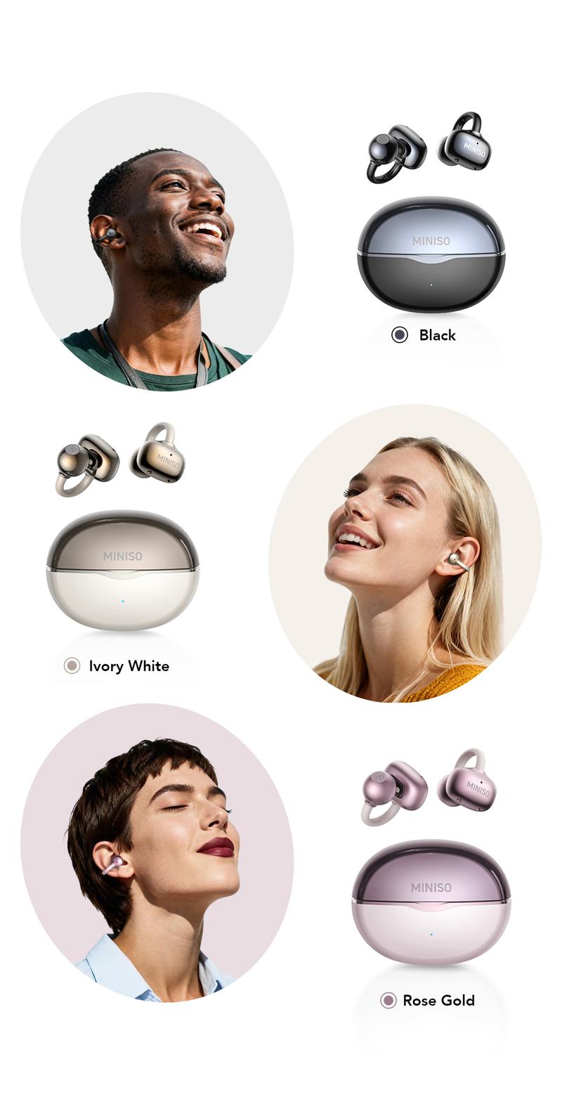 MINISO MS503 Heart Rate Monitoring Earbuds, Support Heart Rate and Blood Oxygen Detection,Clip On Wireless Headphones, Bluetooth 6.0 Earphones,  IPX5 Waterproof Audio Earbuds for Music & Calls, Comfortable for Sports