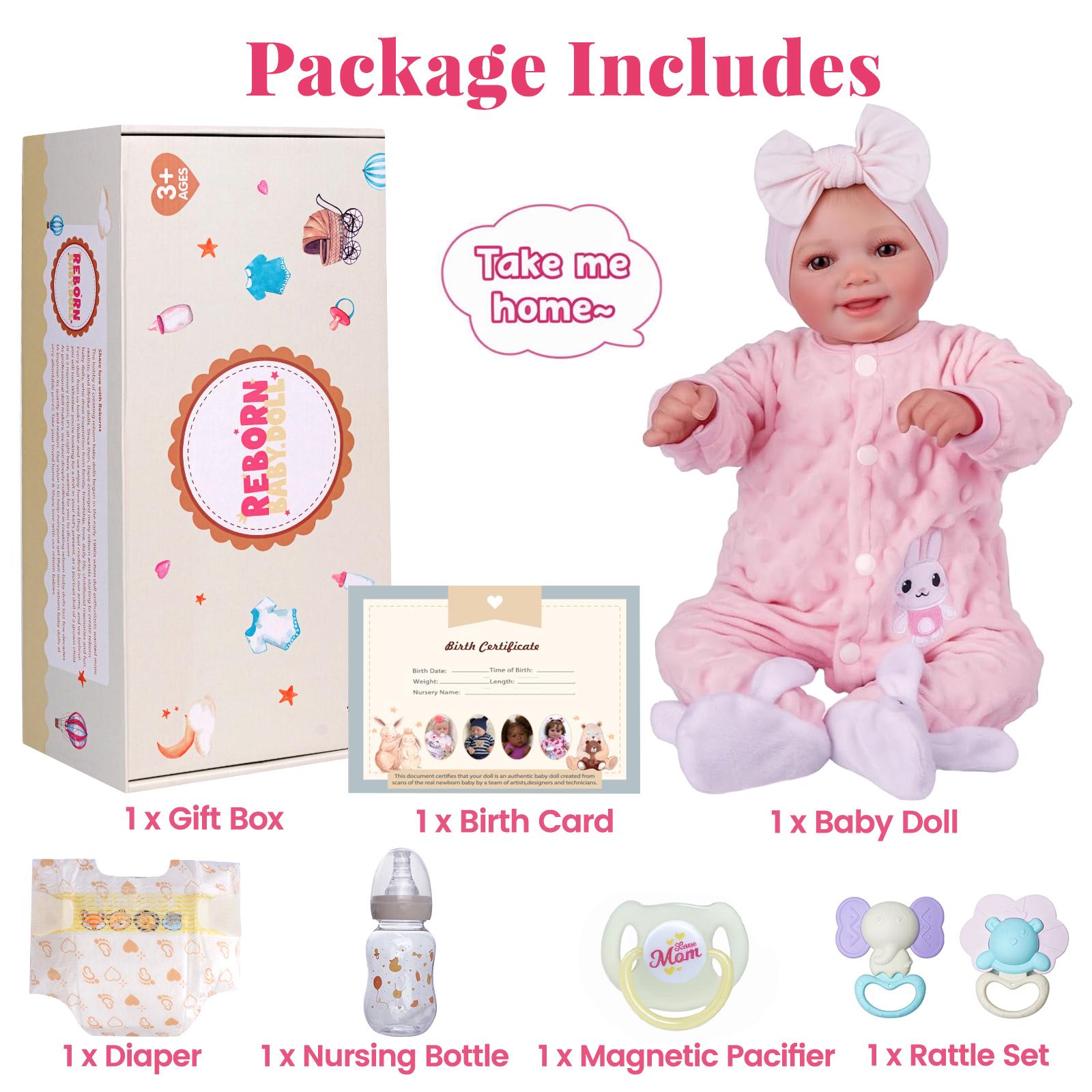 BABESIDE Lifelike Reborn Baby Dolls 17Inch Fabric body+vinyl limbs Real Life Baby Dolls with Toy Accessories For kids Age 3+ Suitable gifts for Mother's Day Valentine's Day Children's Day & Christmas