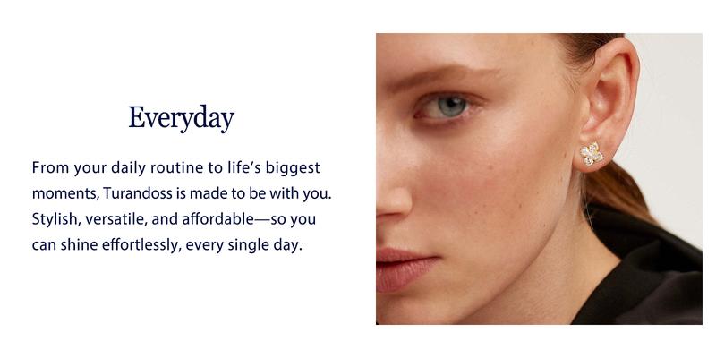 Turandoss Lucky 4-Leaf Clover Stud Earrings, 14K Gold Plated S925 CZ | Valentine’s Gift