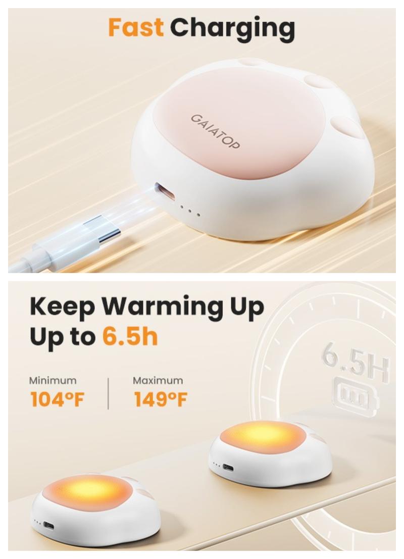 GAIATOP Cat Paw Hand Warmers for Women & Men 2-Pack Adorable & Unique Design, 13H Long-Lasting Warmth,3 Heat Settings Rechargeable.   Perfect Gift for Her & Him. Usb Cable Portable   Valentine's Day gift