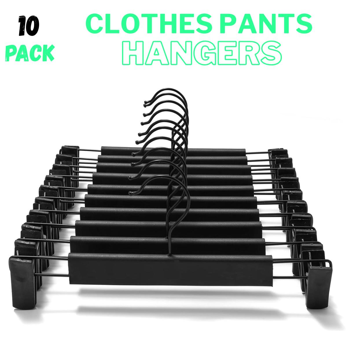 10 Pack Clothes Pants Hangers, Space-Saving Skirt Holders with 360 ° Swivel Hooks, Adjustable Clips, Trouser Coat Garment Jeans Black 10 Pack Clothes Pants Hangers, Space-Saving Skirt Holders with 360 ° Swivel Hooks, Adjustable Clips, Trouser Coat Garment Jeans Black