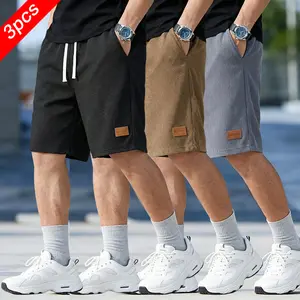 3-Pack Men’s Summer Waffle-Knit Breathable Casual Shorts Black Drawstring Waistband Everyday Sports Non-Clammy