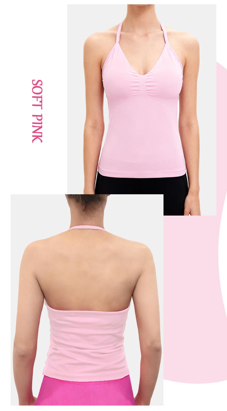 SUNVADUN B377 Sportswear Top Lace-Up Sleeveless Yoga Vest V-Neck Stretch Vest Crop Top for Women Fitness Vest Open Back Athletic Minimalistic Activewear Gym Apparel with Removable Cup Moisture Wicking Quick-Drying High Elasticity