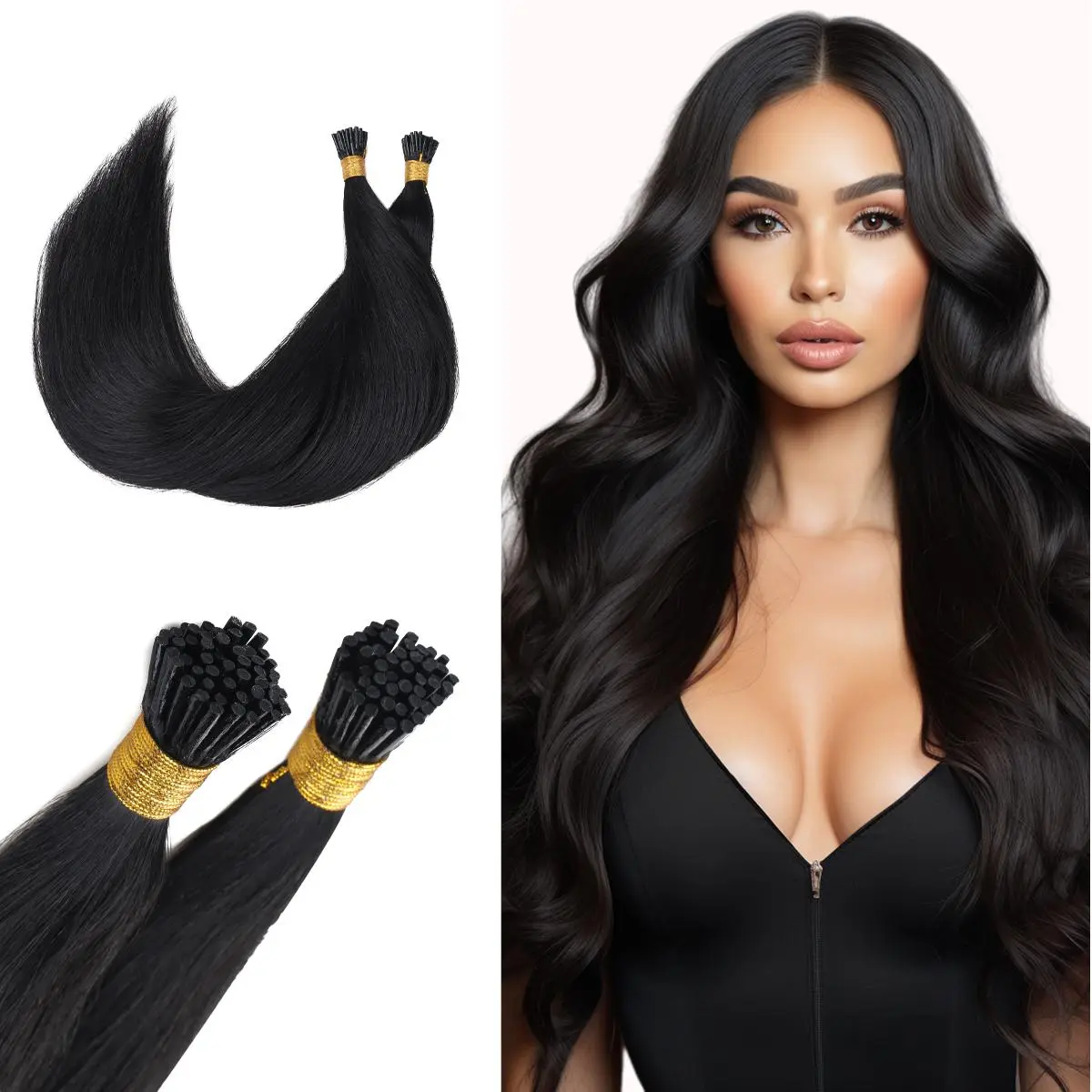GOO GOO I Tip Hair Extensions Human Hair 50g 50 to 100 Strands Real Human I tip Extensions Pre Bonded Natural Black summer hairstyles #TikTokShopSummerSale