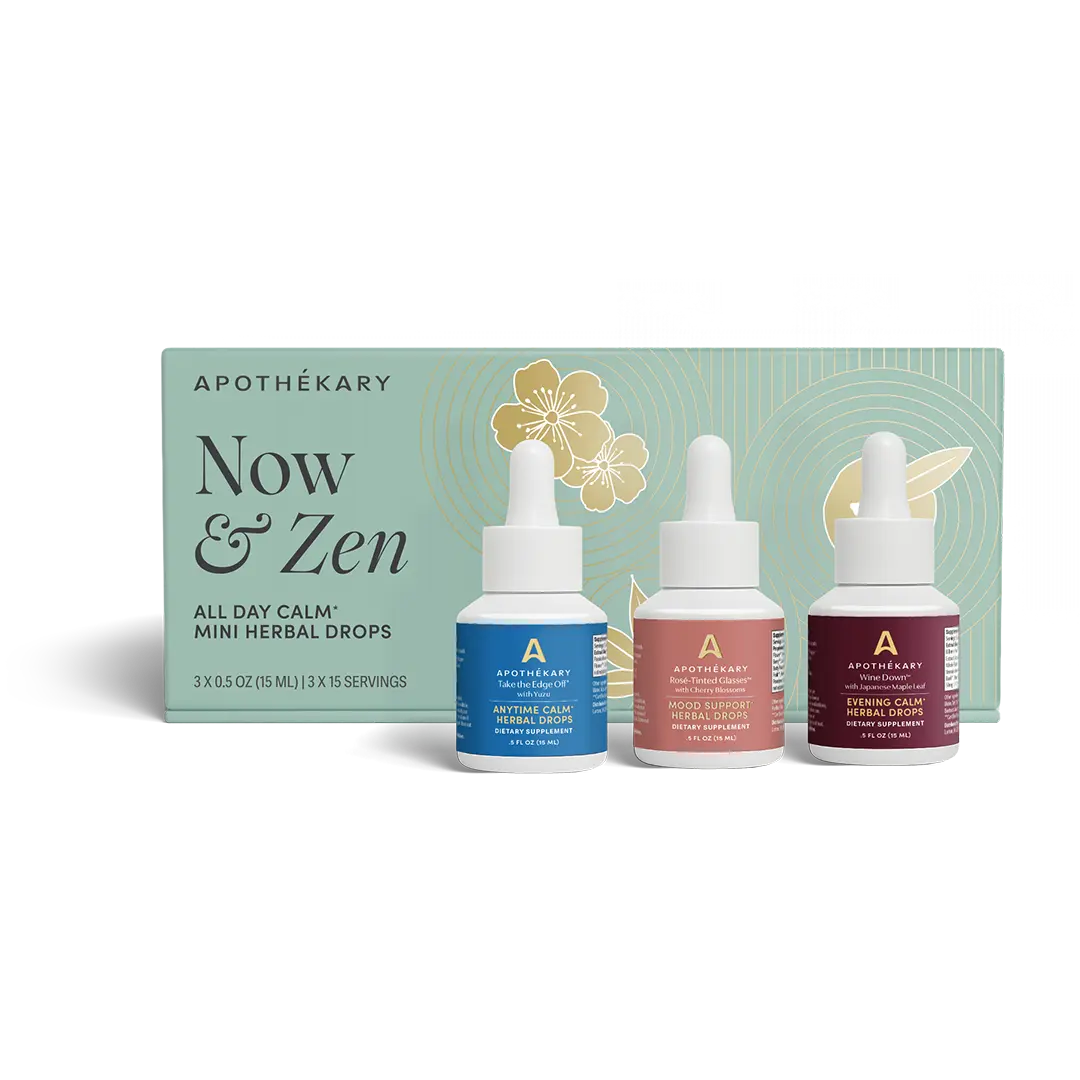 Apothékary Now & Zen Herbal Mini Drop Set - Non-Alcoholic Wine Alternative Liquid Herbal Drops | Antioxidant Rich, Alcohol-Free, Clinically-Tested, Certified Gluten-Free, PETA Certified Vegan & Cruelty-Free, Third Party Tested, Plant-Based