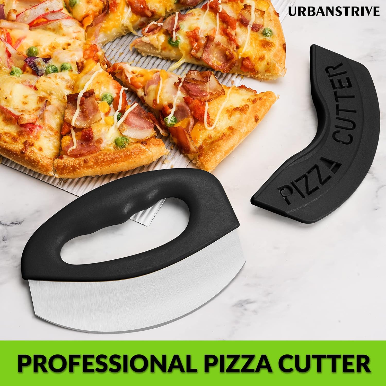 Heavy Duty Stainless Steel Pizza Cutter with Cover, Super Sharp Blade Pizza Knife Pizza Cutter Rocker, Perfect Kitchen Gadgets for Pizza Cutting Home Essentials, Black