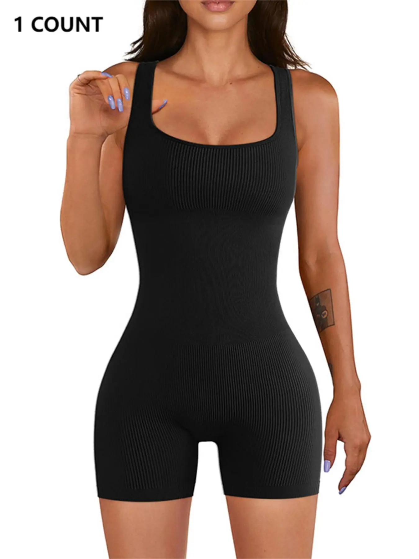 Women's Solid Backless Ribbed Underwear Shapewear Bodysuit, Casual Comfy High Stretch Romper for Daily Wear, Ladies All-Season Shapewear, Fitted Bodysuits, Compression Shaper Shapewear, Bodysuit Waist Cincher