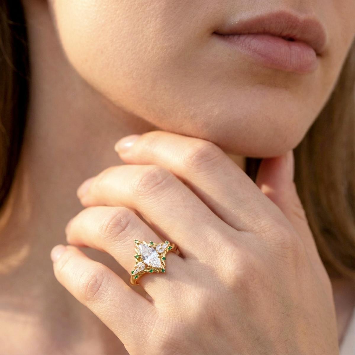 Delzzad 14K Gold-Plated 2.2ct Vintage Marquise Cut Leaf Cluster Engagement Ring Band VVS Synthetic Moissanite Ring Jewelry S925 Dainty Ring Band Flower Wedding Ring Perfect Birthday Engagement Wedding Anniversary Christmas Gift Delzzad 14K Gold-Plated 2.2ct Vintage Marquise Cut Leaf Cluster Engagement Ring Band VVS Synthetic Moissanite Ring Jewelry S925 Dainty Ring Band Flower Wedding Ring Perfect Birthday Engagement Wedding Anniversary Christmas Gift