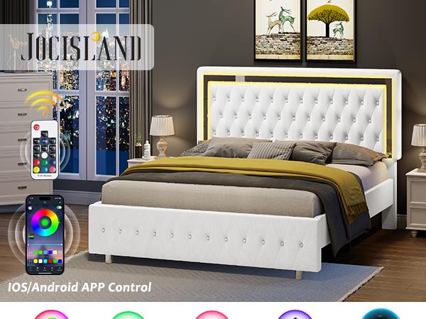 AMERLIFE Modern Bed Frame with RGB LED Lights, Adjustable Headboard Velvet Button Tufted/Acrylic Mirror Accents/Smart APP&Remote Control/No Box Spring Needed/Furniture Room/Full/Queen Size/Best Gift Ideas/Christmas Gifts AMERLIFE Modern Bed Frame with RGB LED Lights, Adjustable Headboard Velvet Button Tufted/Acrylic Mirror Accents/Smart APP&Remote Control/No Box Spring Needed/Furniture Room/Full/Queen Size/Best Gift Ideas/Christmas Gifts