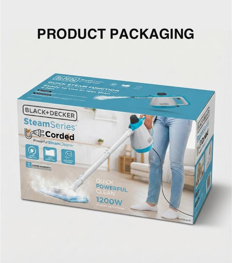 Black + Decker Multi-Use Steam Cleaner + Mop Combo - Versatile Cleaning Tool with Steam Function for Efficient Dirt Removal