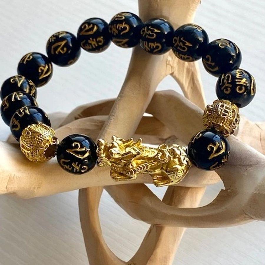 100% Authentic Obsidian feng shui bracelet 24k gold plated wealth bracelet 12mm