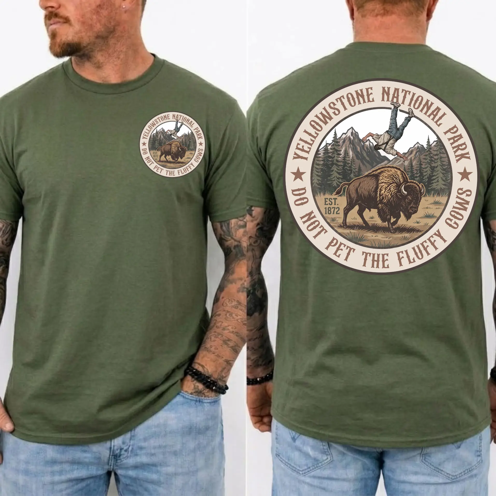 Vintage Graphic Yellowstone Bison T-Shirt, Funny National Park Graphic Tee, Unisex Cotton Shirt, MADE IN USA