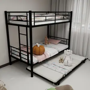 Twin Bunk Bed/Metal Loft Bed, Heavy-Duty Metal Bunk Bed Frame, Separable Bunk Beds,with raised security fence, Noise Free