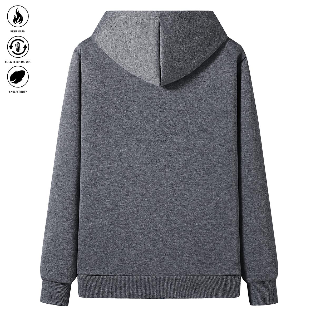 Men's Winter Fleece Lined Warm Hooded Jacket - Super Thick Windproof Zip Up Sports Sweatshirt with Pockets, Gray, Long Sleeve, Polyester, Casual Wear for Extreme Cold Weather, Autumn and Winter SpringStatements