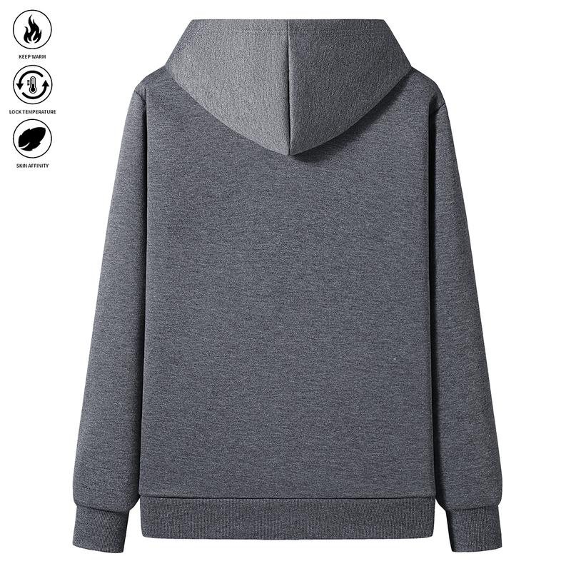 Men's Winter Fleece Lined Warm Hooded Jacket - Super Thick Windproof Zip Up Sports Sweatshirt with Pockets, Gray, Long Sleeve, Polyester, Casual Wear for Extreme Cold Weather, Autumn and Winter