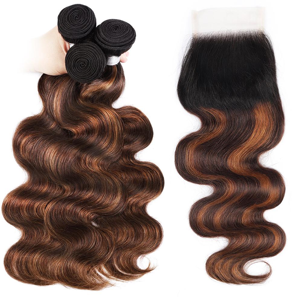 Colored Human Hair Bundles with Closure # FB 30 Ombre Bundles Body Wave Hair Bundles with 4x4 Lace Closure Highlight Hair Sew in Colored Human Hair Bundles with Closure # FB 30 Ombre Bundles Body Wave Hair Bundles with 4x4 Lace Closure Highlight Hair Sew in