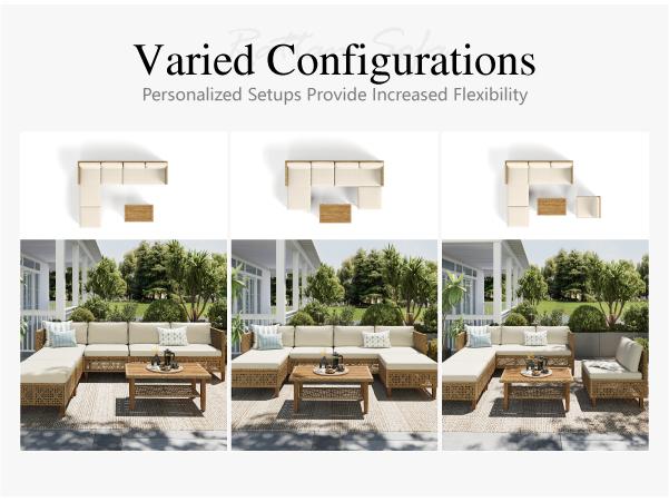 Phivilla Boho Wicker Patio Furniture Sofa Set, 3-6 Seaters, Outdoor Rattan Sectional Sets Conversation Set - Weather-Resistant, with Dual Storage Coffee Table Acacia Wood Legs for Garden, Patio & Deck,Spring Glow Up