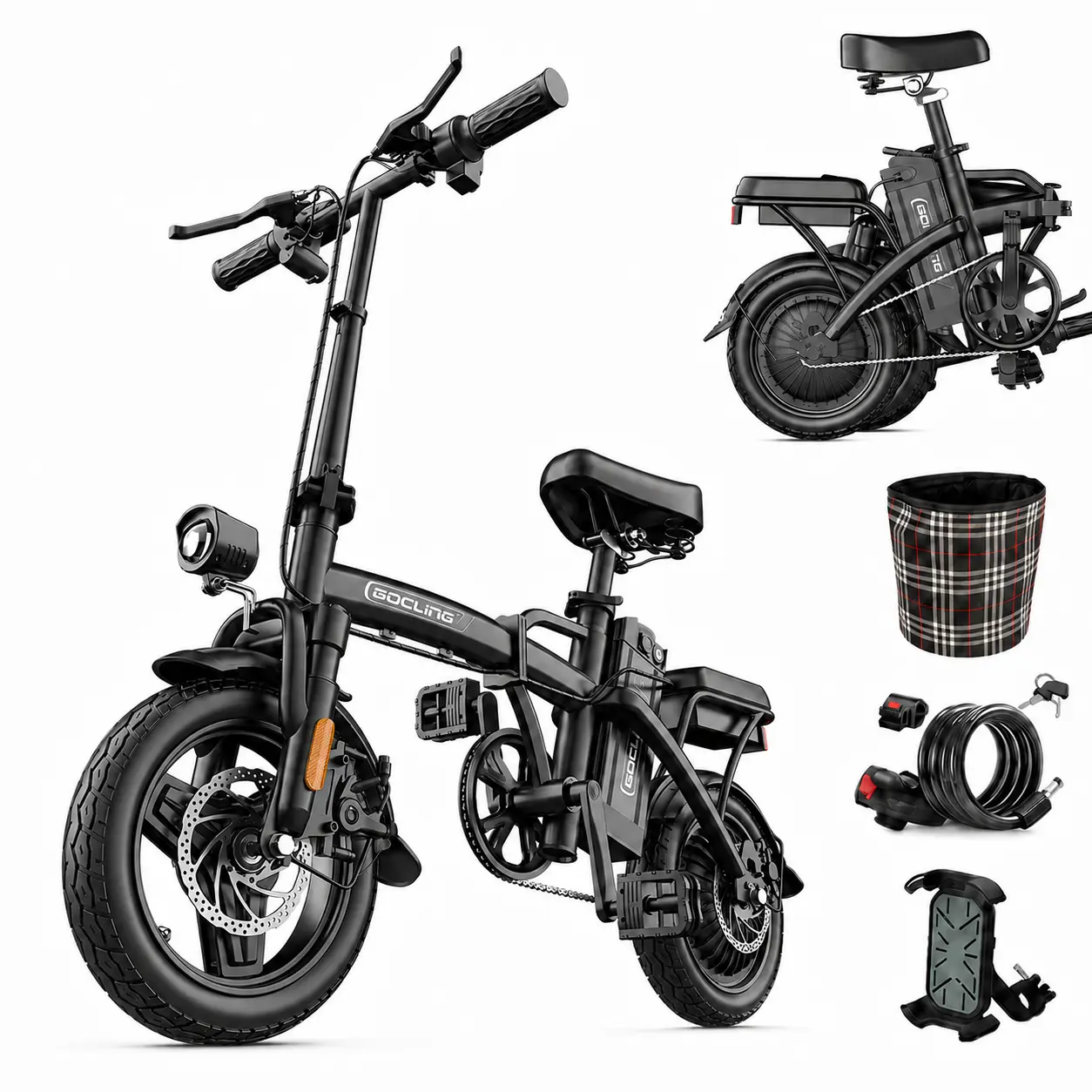 Folding Electric Bicycle - 1000W Peak Motor, 48V Removable Battery, 20MPH Max Speed, 25-35mi Range, Air Tires, Front-Rear Disc Brakes, LED Display, 2-Person Capacity, for Commuting, Outdoor Leisure Sports, Folding Commuter Bicycle sohochic