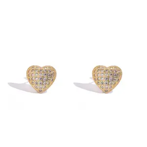 Dimensional Heart Stud Earrings - 14K Gold Palted Cubic Zirconia Earrings for Women and Men Rappers Unique Jewelries Design
