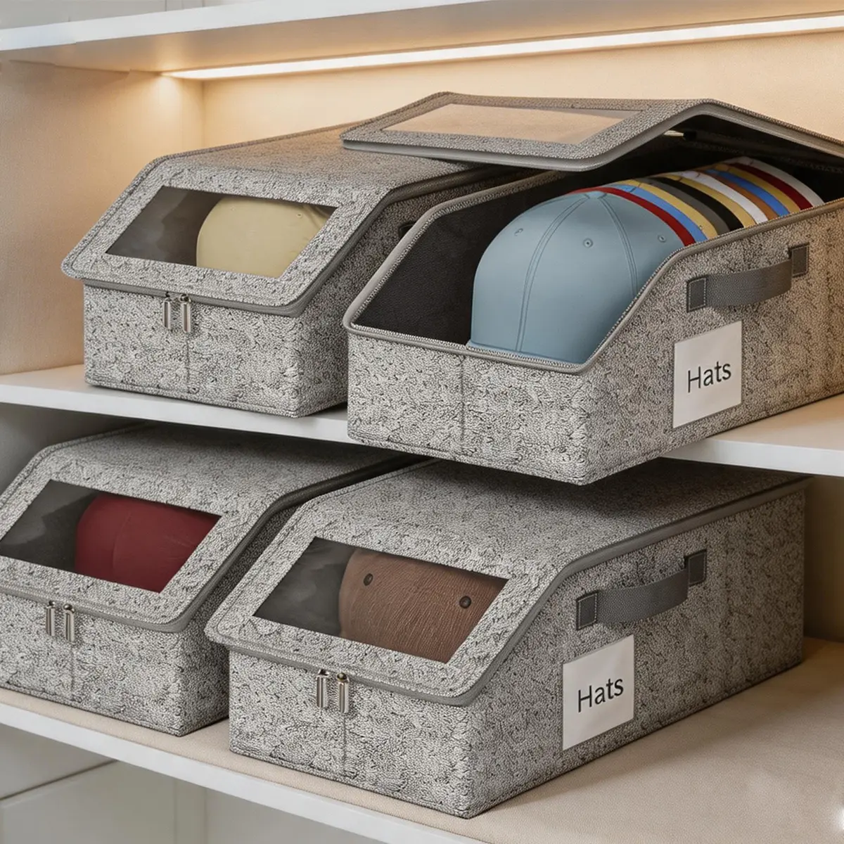 Classic Stackable Dustproof Baseball Cap Organiser Set - Durable Organizers, Corrugated Cardboard Box with Lid, Organizer Storage Boxes for Clothes, Fits 30 Hats, Home Supplies Containers, Hat Organizer, Stackable Storage