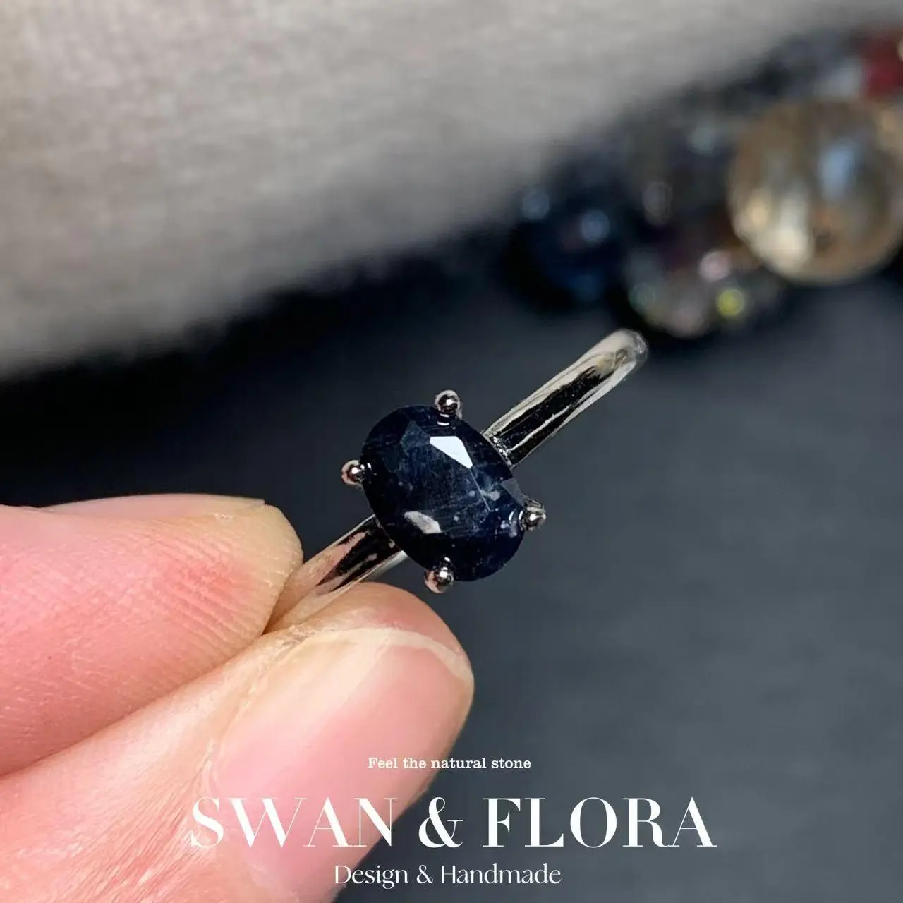 7MM Natural Sapphire Ring Adjustable Female Ring Jewelry for Women Gift   Vintage Fine