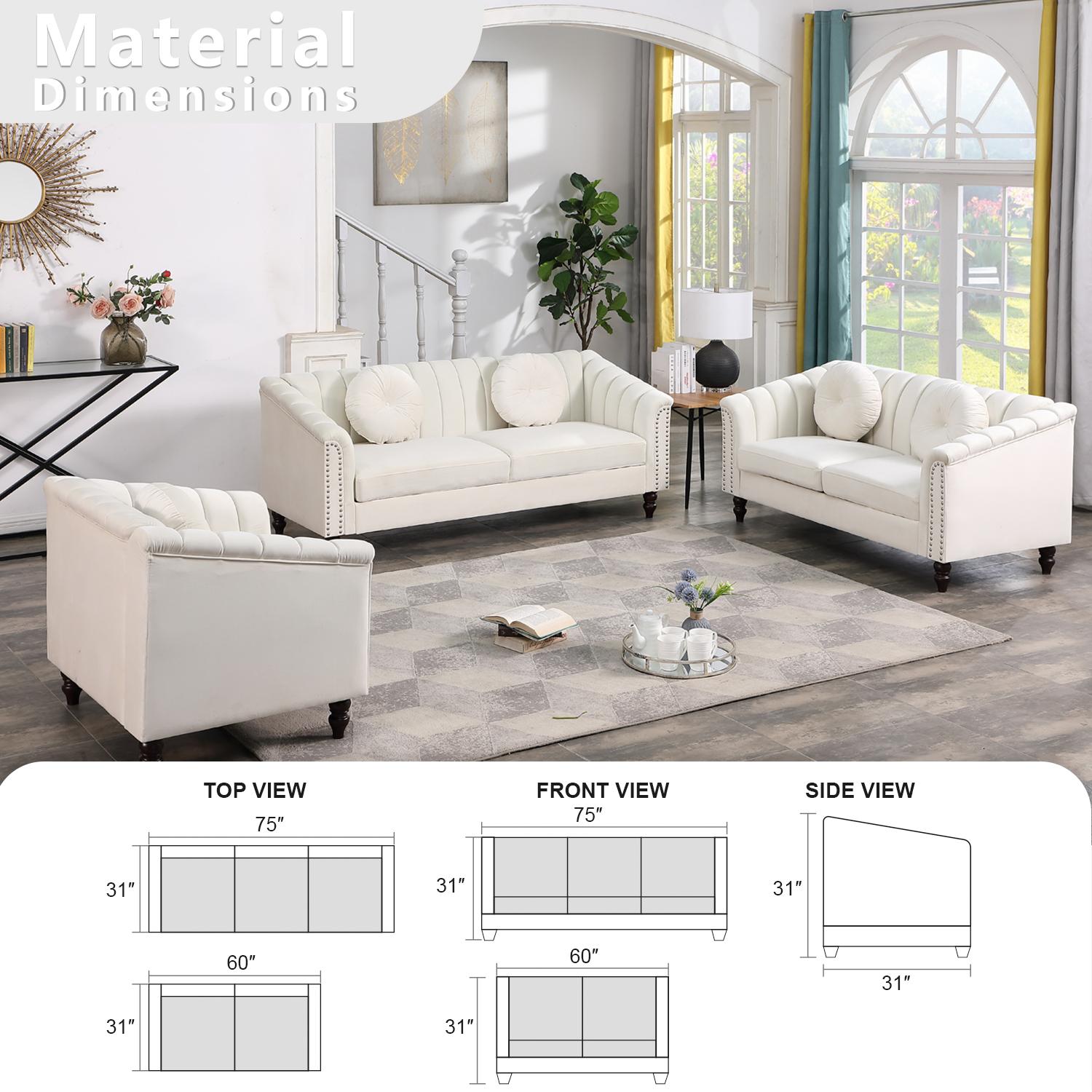 Microfiber 3-Piece Sectional Couch Set Super Soft Easy Clean Living Room Furniture Stain Resistant Family Sofa for Small Space Apartment Decor