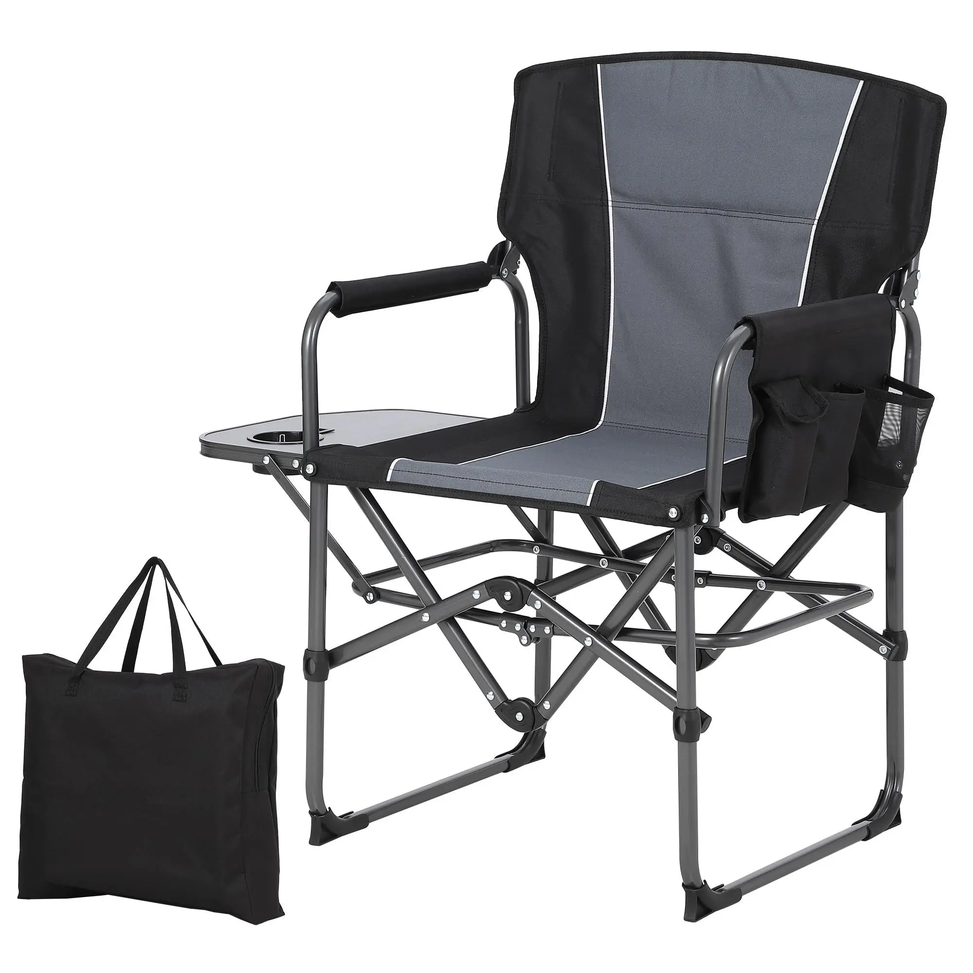 Gaomon Oversized Folding Director Camping Chair - 1 Pc Heavy-Duty Lightweight Foldable Picnic Chair with Aluminum Side Table, Pocket, Portable Outdoor Seating for Fishing, Sports Events, Black, Folding Picnic Chair, Lightweight Foldable Chair