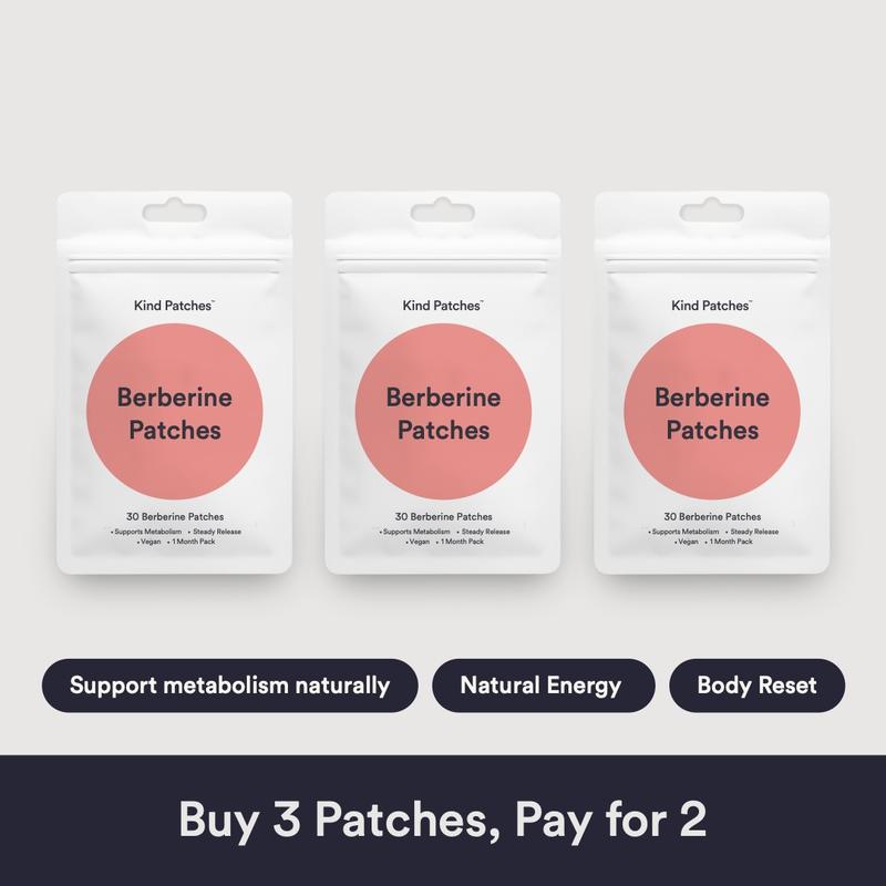 3 Packs of Kind Patches Berberine Patches, Support Metabolism Naturally, Natural Energy, Body Reset,Steady Release, Plant-based Ingredients, Absorbs through the Skin,Vegan, 3 Months Supply