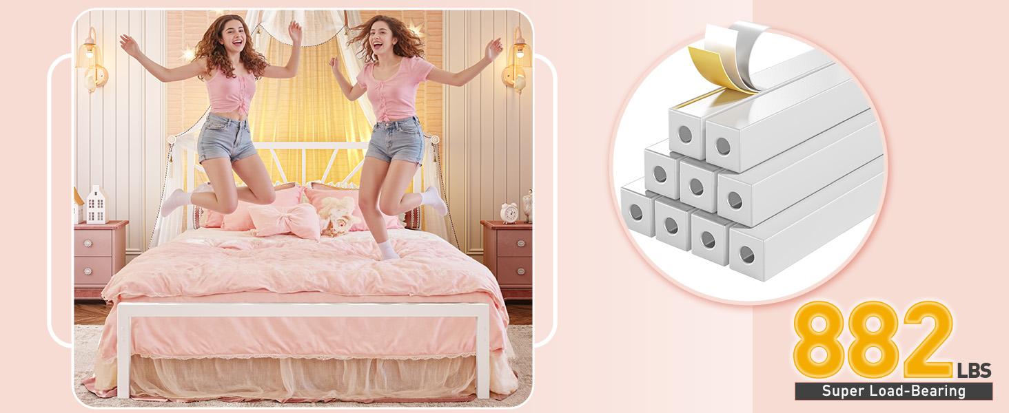 【880 lbs Capacity】Queen Size Metal Bed Frame with LED Lights,Sturdy Bed Frame with Headboard, NO MATTRESS Include,Under Bed Storage Space & Strong Metal Slats, Strong Metal Slats Support,Noise-Free, Easy Assembly,Black