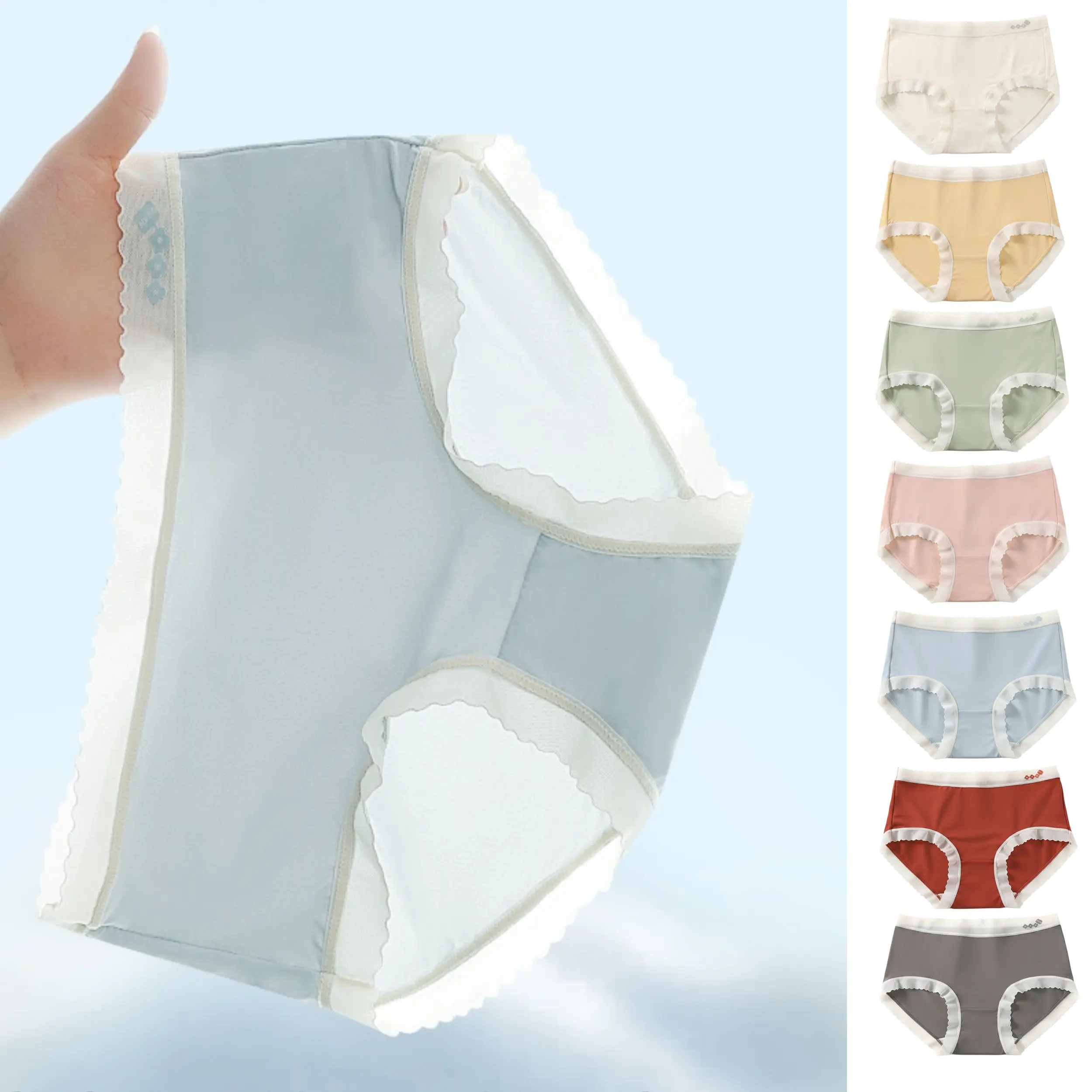 Women's 4pcs Period Panty Set - Breathable Seamless Knicker, Soft Peach Lace Trim, Mid-Rise, Ice Silk, Cute Fashion Underwear for Young Women