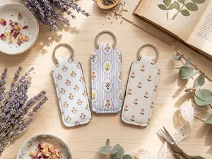Lip Balm Holder Keychain and Wristlet Keychain in Boho Cottagecore Floral Print Options