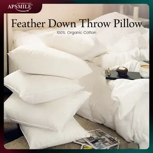 APSMILE 100% Organic Cotton Feather Down Throw Pillow Inserts Soft Decorative Square Pillows Insert