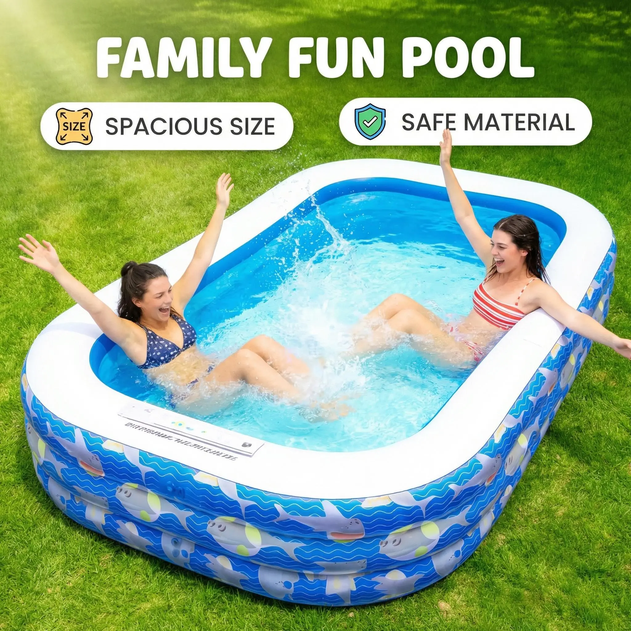 Thick Durable Inflatable Swimming Pool - 90"x55"x22" Full-Sized Portable Above-Ground Pool for Family Backyard Summer Parties, Portable Swimming Pool