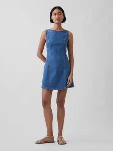 Gap Women's Denim Boatneck Open-Back Mini Dress