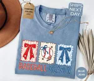 Comfort Colors Preppy Baseball Coquette T-Shirt, Game Day Baseball Tee, Trendy Baseball Gift