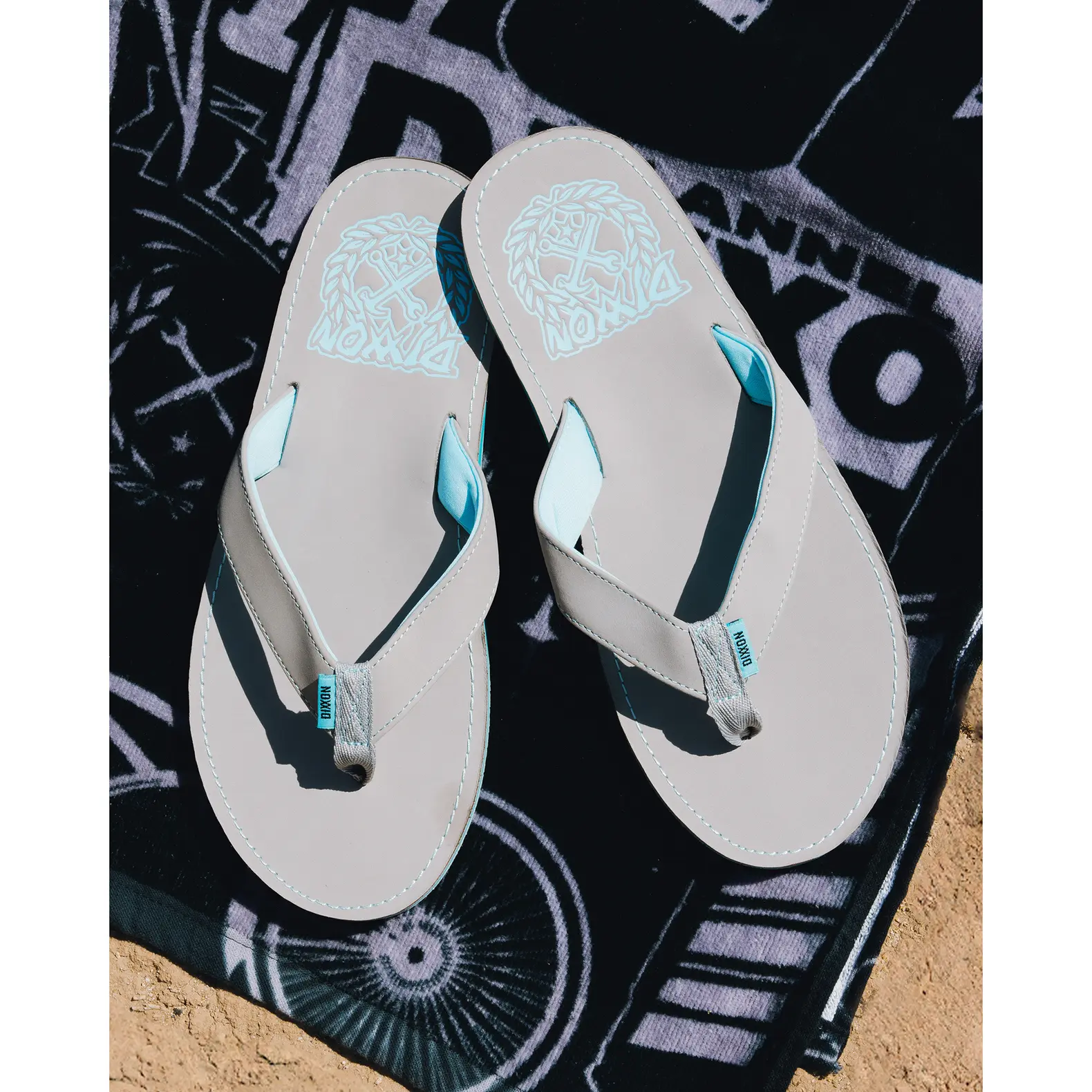 Leather Sandals -  Light Gray & Aqua