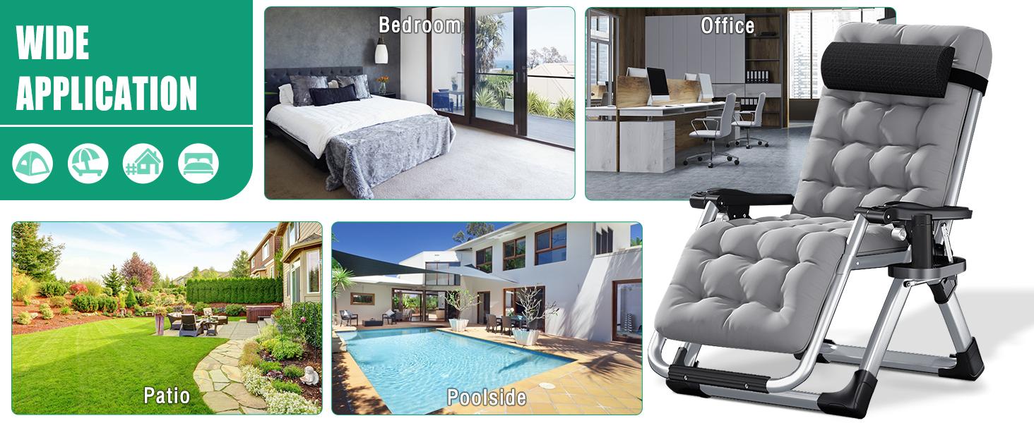 【Summervibes】Lilypelle XL Zero Gravity Chair, Oversized XL Folding Reclining Lounge Chair with Removable Cushion & Tray for Indoor and Outdoor, Patio Recliner Folding Reclining Chair