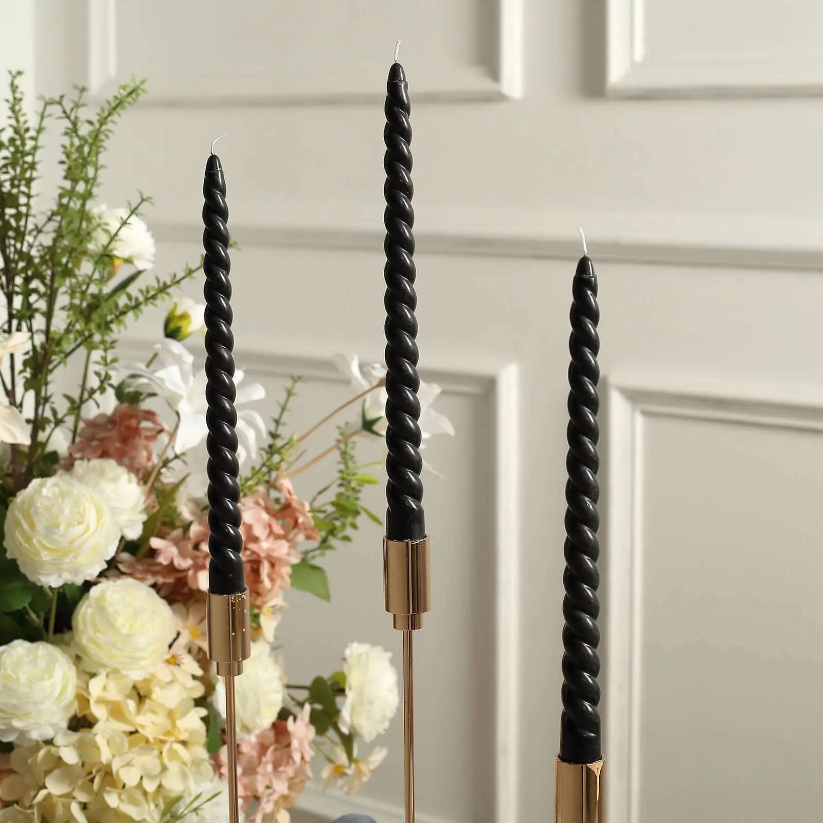 12-Pack 11 in Black Spiral Taper Candles - Premium Unscented Wax, Long Burn Wick Household Candle for Wedding Centerpieces, Home Decor