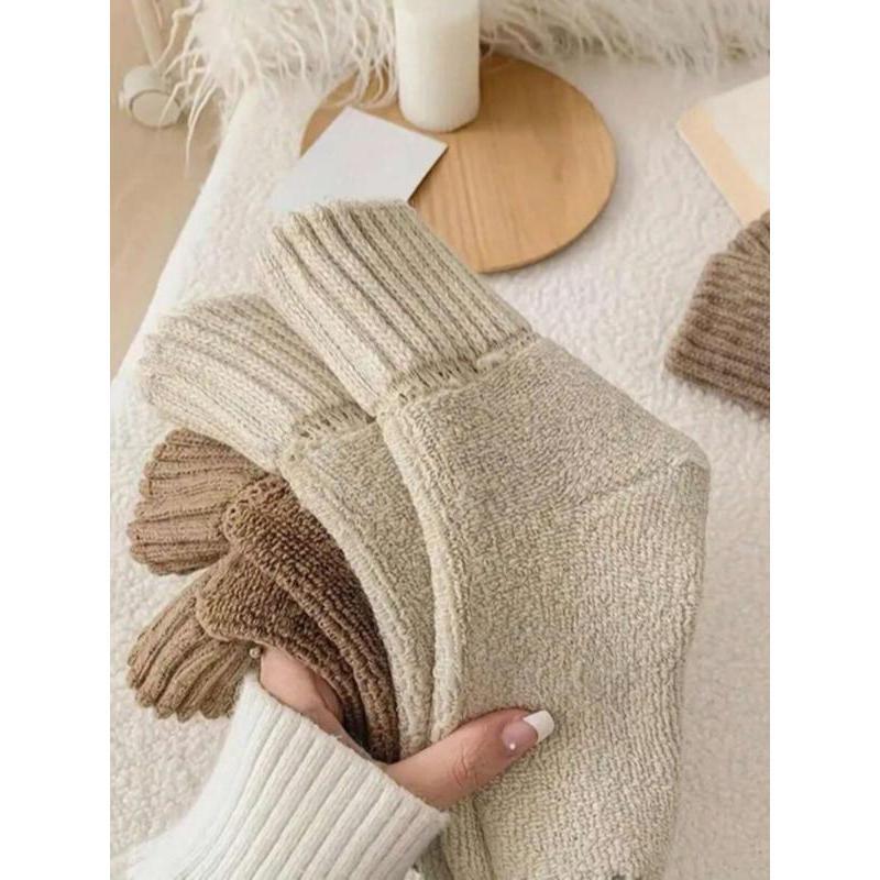 Women's Casual Soft Comfy Warm Socks for All Seasons, Solid Mid-calf Socks,Women's Socks for Daily Wear Womenswear Bridal