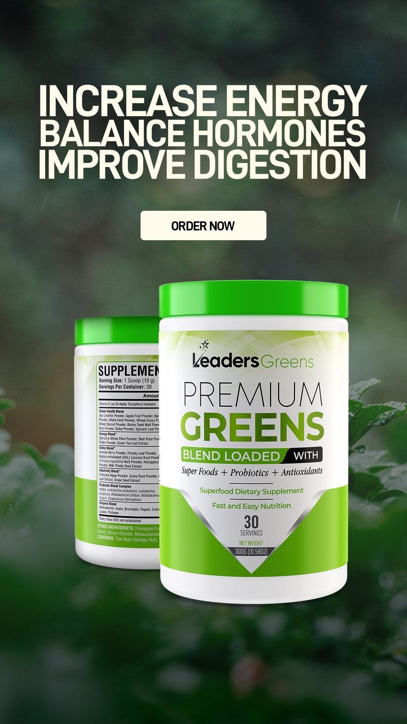 Leaders Greens Super Foods Powder for Bloating, Digestion & Energy
