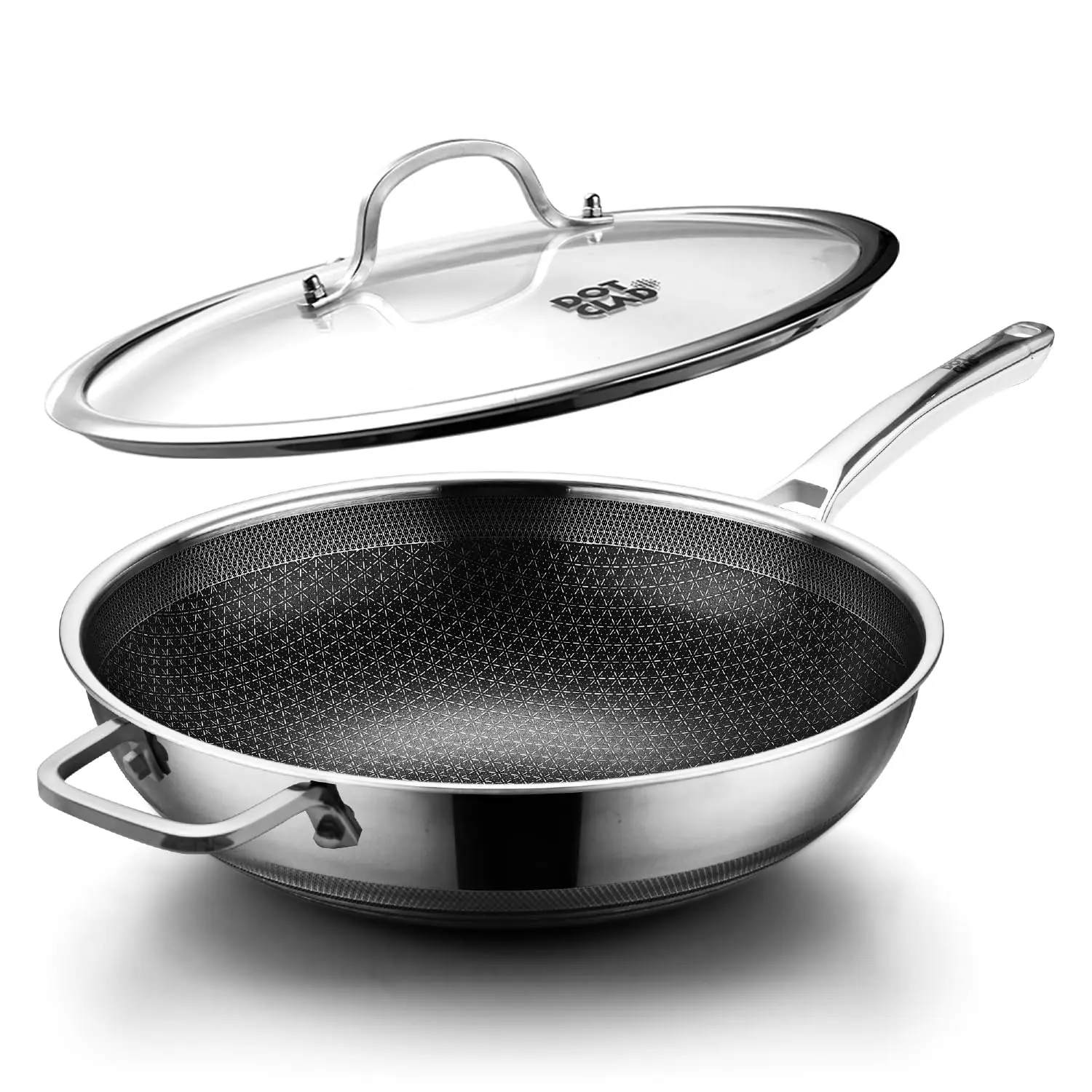 DOTCLAD 13-Inch Hybrid Stainless Steel Wok Pan with Lid – Nonstick Stir Fry Pan, Dishwasher Safe, Induction Compatible & PFOA Free