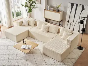 MODMOOD Velvet U-Shaped L-Sofa Set 133" Cloud Sectional Couch for Living Room, Modular Floor Sofa with Plush Corduroy, No Assembly Required, Plush Corduroy Couches with Deep Seat Chaise Lounge, para sala